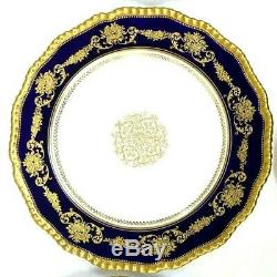 Royal Doulton Burslem Cabinet Plates, 12, Raised Gilding, Beaded Cobalt Blue