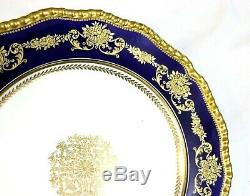 Royal Doulton Burslem Cabinet Plates, 12, Raised Gilding, Beaded Cobalt Blue