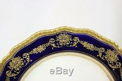 Royal Doulton Burslem Cabinet Plates, 12, Raised Gilding, Beaded Cobalt Blue