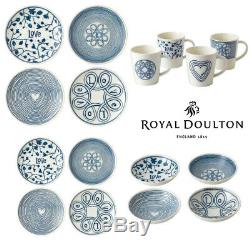 Royal Doulton ED Ellen DeGeneres 16pc Blue Love Dinner Bowl Mug Plate Set of 16