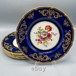 Royal Doulton E Percy Cabinet Dinner Plates 10 3/8 Cobalt Blue Rose Flower Set6