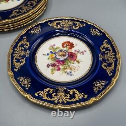 Royal Doulton E Percy Cabinet Dinner Plates 10 3/8 Cobalt Blue Rose Flower Set6