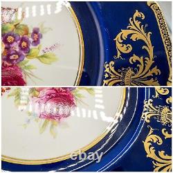 Royal Doulton E Percy Cabinet Dinner Plates 10 3/8 Cobalt Blue Rose Flower Set6