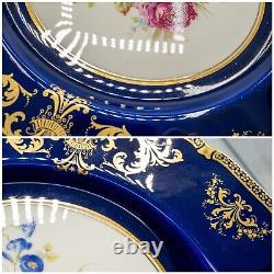 Royal Doulton E Percy Cabinet Dinner Plates 10 3/8 Cobalt Blue Rose Flower Set6