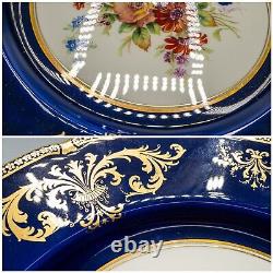 Royal Doulton E Percy Cabinet Dinner Plates 10 3/8 Cobalt Blue Rose Flower Set6