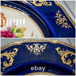 Royal Doulton E Percy Cabinet Dinner Plates 10 3/8 Cobalt Blue Rose Flower Set6