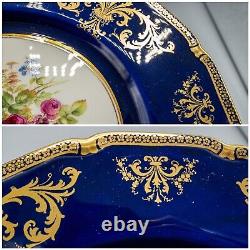 Royal Doulton E Percy Cabinet Dinner Plates 10 3/8 Cobalt Blue Rose Flower Set6