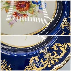 Royal Doulton E Percy Cabinet Dinner Plates 10 3/8 Cobalt Blue Rose Flower Set6