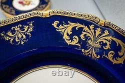 Royal Doulton E Percy Cabinet Dinner Plates 10 3/8 Cobalt Blue Rose Flower Set6