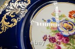 Royal Doulton E Percy Cabinet Dinner Plates 10 3/8 Cobalt Blue Rose Flower Set6