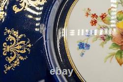 Royal Doulton E Percy Cabinet Dinner Plates 10 3/8 Cobalt Blue Rose Flower Set6