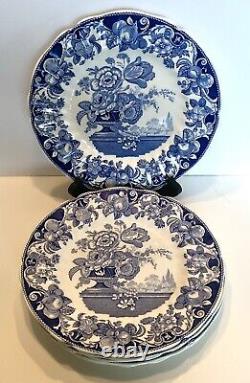 Royal Doulton Pomeroy Blue White Dinner Plates 10 1/4 Lot (6) Floral Bone China