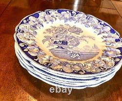 Royal Doulton Pomeroy Blue White Dinner Plates 10 1/4 Lot (6) Floral Bone China