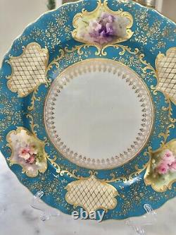 Royal Doulton Turquoise Blue with Raised Gold Rose 10 Service Plate, c. 1901