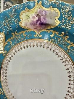 Royal Doulton Turquoise Blue with Raised Gold Rose 10 Service Plate, c. 1901