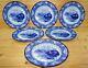 Royal Doulton Watteau Turkey (6) Dinner Plates, 10 1/2 Flow Blue-NO Crazing