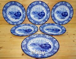 Royal Doulton Watteau Turkey (6) Dinner Plates, 10 1/2 Flow Blue-NO Crazing