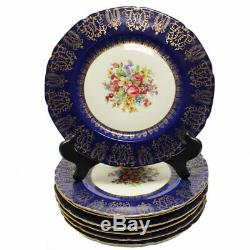 Royal Epiag Czeckoslovakia Cobalt Blue Floral Dinner Plates Set of 8