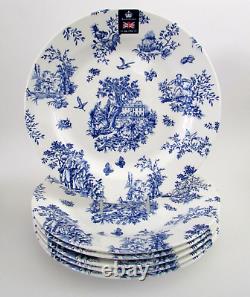 Royal Wessex England Blue & White French Country Toile Dinner Plates 6