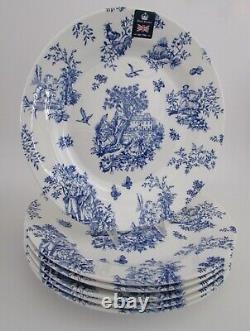 Royal Wessex England Blue & White French Country Toile Dinner Plates 6