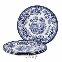 Royal Wessex Queen's Tonquin SET of 4 Dinner Plates Blue & White Old World Charm