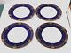 Royal Worcester Dinner Plates C2483 Cobalt Blue Raised Flowers Gold Scrolls (4)