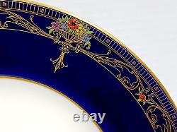 Royal Worcester Dinner Plates C2483 Cobalt Blue Raised Flowers Gold Scrolls (4)
