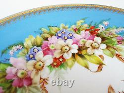 Royal Worcester Hand Painted Insect Floral Antique Cabinet Plate Pair Set 1880