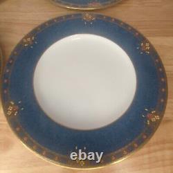 Royal Worcester Marshall Field's Chicago 4 Dinner Plates Blue Gold Red Rim VTG
