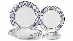 Royalty Porcelain 20-pc Villa Azure Dinner Set for 4, 24K Gold