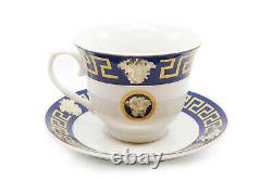 Royalty Porcelain 49-pc Dinner Set Medusa, Greek Key Banquet Set for 8 (Blue)