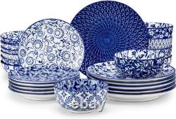 SELENE Plates and Bowls Set for 4, 12 Pieces Dinnerware Sets, Mircowave and Dish