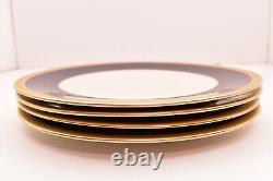 SET 4 Syracuse China Queen Anne Old Ivory Cobalt Blue & Gold Dinner Plates 10.25