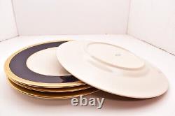 SET 4 Syracuse China Queen Anne Old Ivory Cobalt Blue & Gold Dinner Plates 10.25