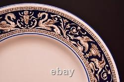SET 5 WEDGWOOD Dinner Plate Florentine Dragons Dark Blue Rim Bone China 10.75