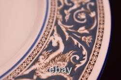 SET 5 of WEDGWOOD Dinner Plate Florentine Dragons Dark Blue Rim Bone China 10.75