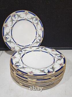 SET OF 11- Antique Royal Worcester ROSEMARY DINNER Plate 10.5 Cobalt Blue
