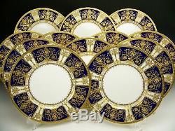 SET OF 12 MINTON FOR TIFFANY & Co. H3143 RAISED GOLD COBALT BLUE DINNER PLATES