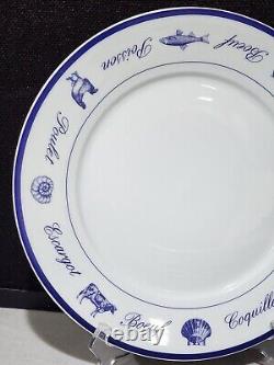 SET OF 8- The Cellar Macys White Blue French Poulet Boeuf Dinner 11.5 Plates