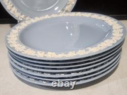 SET OF 8- Vintage Wedgwood Queensware Cream On Lavender (Blue) 10 DINNER PLATES