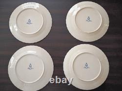 SET of 4-VTG 10 Plate Fluted Edge Blue White Transferware Stained Crazed Patina