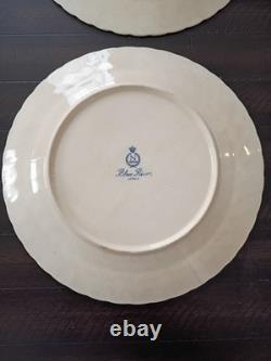 SET of 4-VTG 10 Plate Fluted Edge Blue White Transferware Stained Crazed Patina