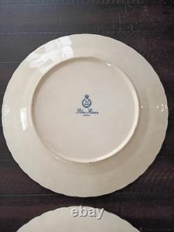 SET of 4-VTG 10 Plate Fluted Edge Blue White Transferware Stained Crazed Patina