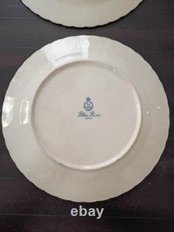 SET of 4-VTG 10 Plate Fluted Edge Blue White Transferware Stained Crazed Patina