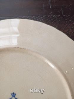 SET of 4-VTG 10 Plate Fluted Edge Blue White Transferware Stained Crazed Patina