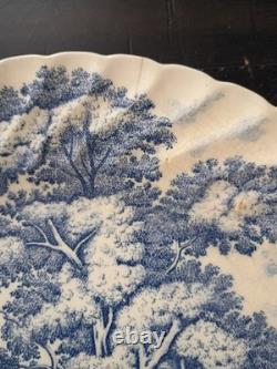 SET of 4-VTG 10 Plate Fluted Edge Blue White Transferware Stained Crazed Patina