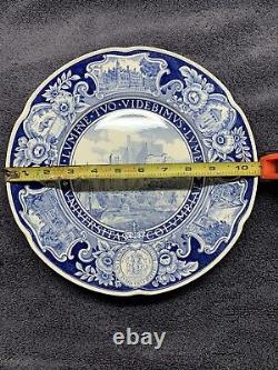 SET of 5 WEDGWOOD Dinner Plates Columbia University Blue Scalloped Edge Antique