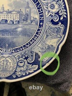 SET of 5 WEDGWOOD Dinner Plates Columbia University Blue Scalloped Edge Antique