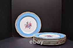 SET of 7 Antique Paragon Star Mark Blue Rim Floral Flower Dinner Plates