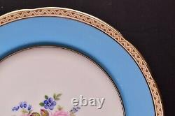 SET of 7 Antique Paragon Star Mark Blue Rim Floral Flower Dinner Plates